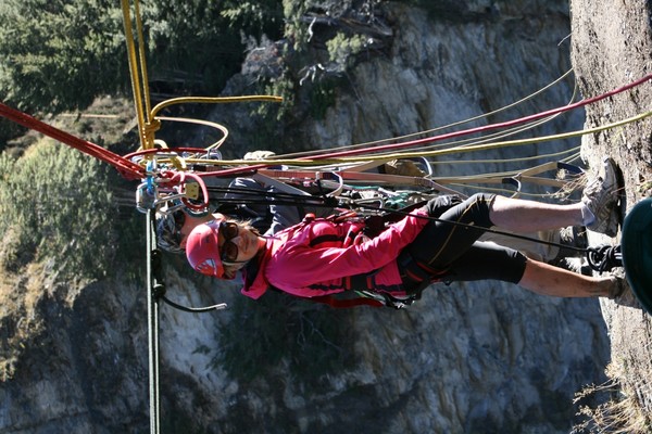 QRC teacher Moira Finlin on the tyrolean gorge crossing